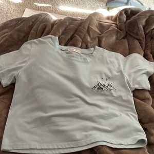 Cropped Tee Light Blue w/ Print